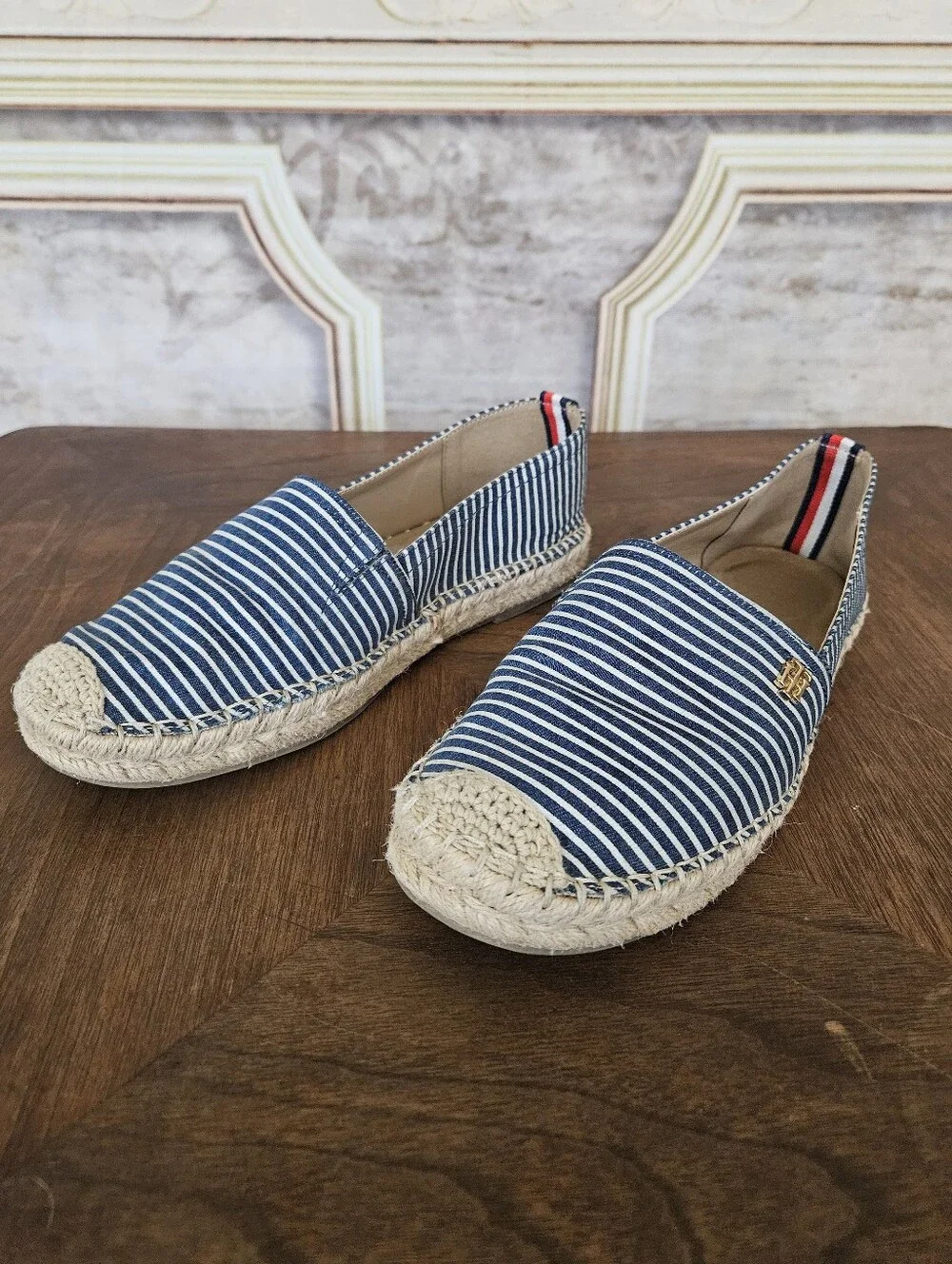 Tommy Hilfiger Women's Blue White Striped Espadrille Flats Slip On Shoes 7.5 M - Picture 9 of 14